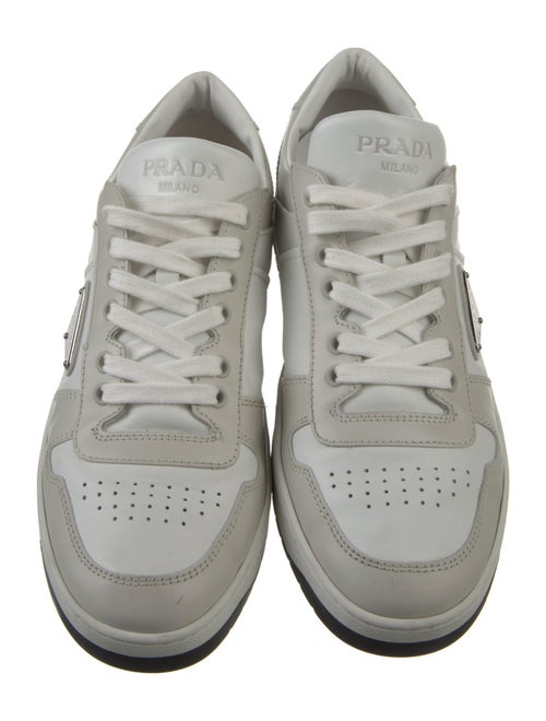 Prada Enameled Metal Triangle Leather Sneakers