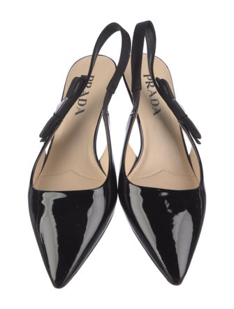 Prada Patent Leather Bow Accents Slingback Pumps