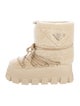 Prada Enameled Metal Triangle Shearling Lace-Up Boots
