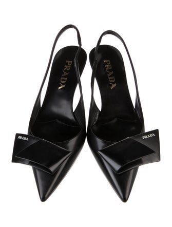 Prada Leather Bow Accents Slingback Pumps