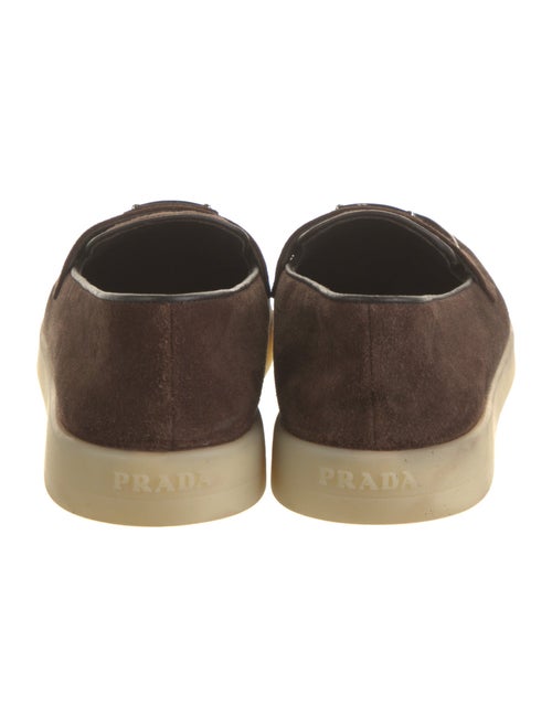 Prada Enameled Metal Triangle Suede Loafers