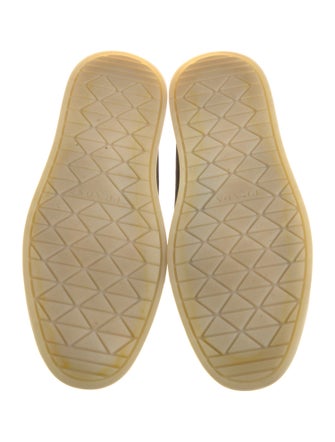 Prada Enameled Metal Triangle Suede Loafers