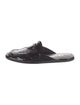 Prada Enameled Metal Triangle Patent Leather Mules
