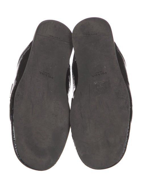 Prada Enameled Metal Triangle Patent Leather Mules