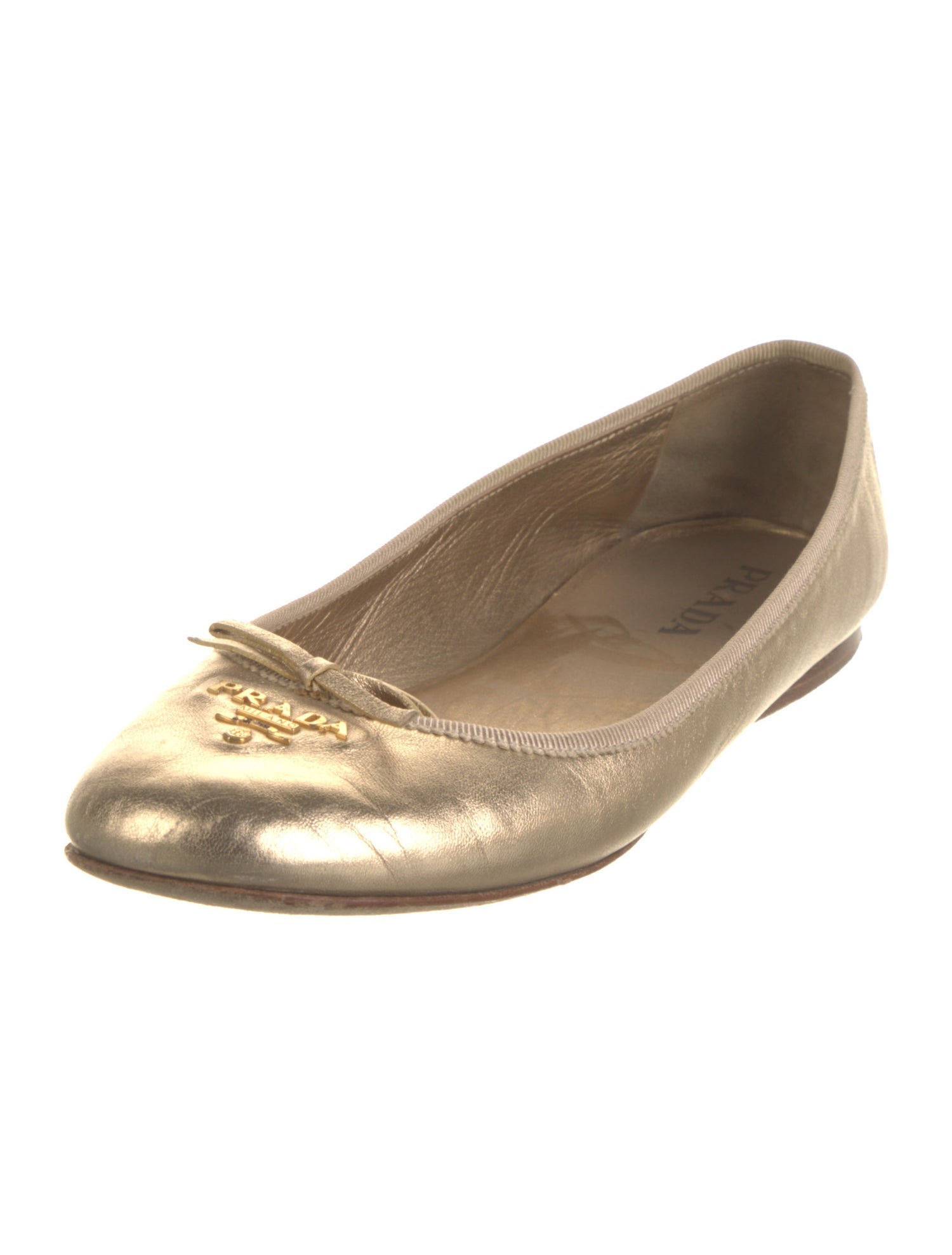 Prada Leather Bow Accents Ballet Flats
