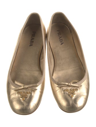 Prada Leather Bow Accents Ballet Flats