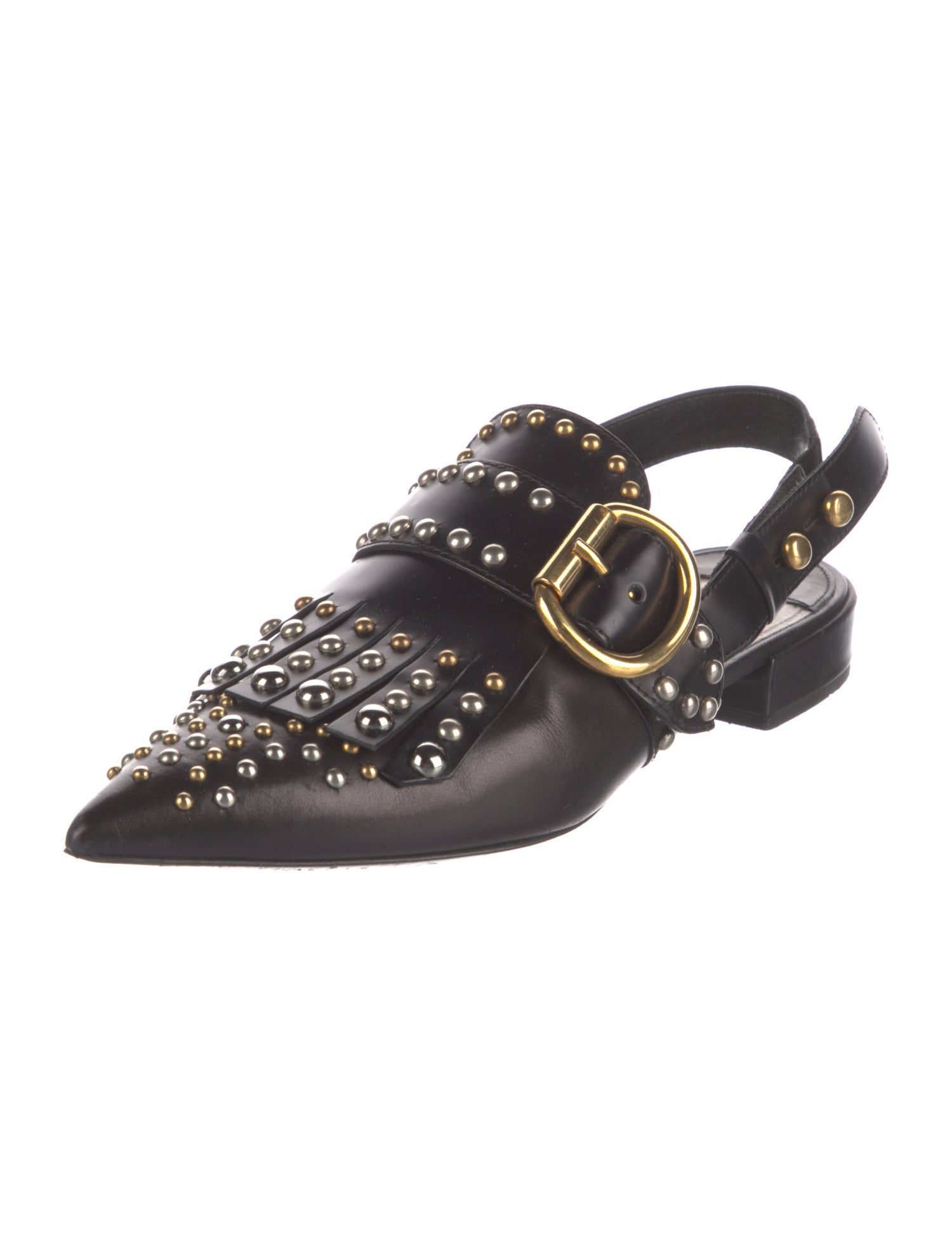 Prada Leather Studded Accents Slingback Flats