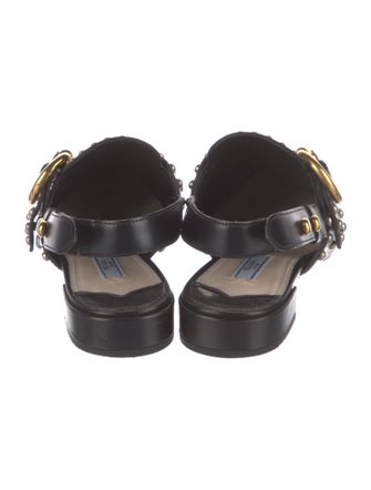 Prada Leather Studded Accents Slingback Flats