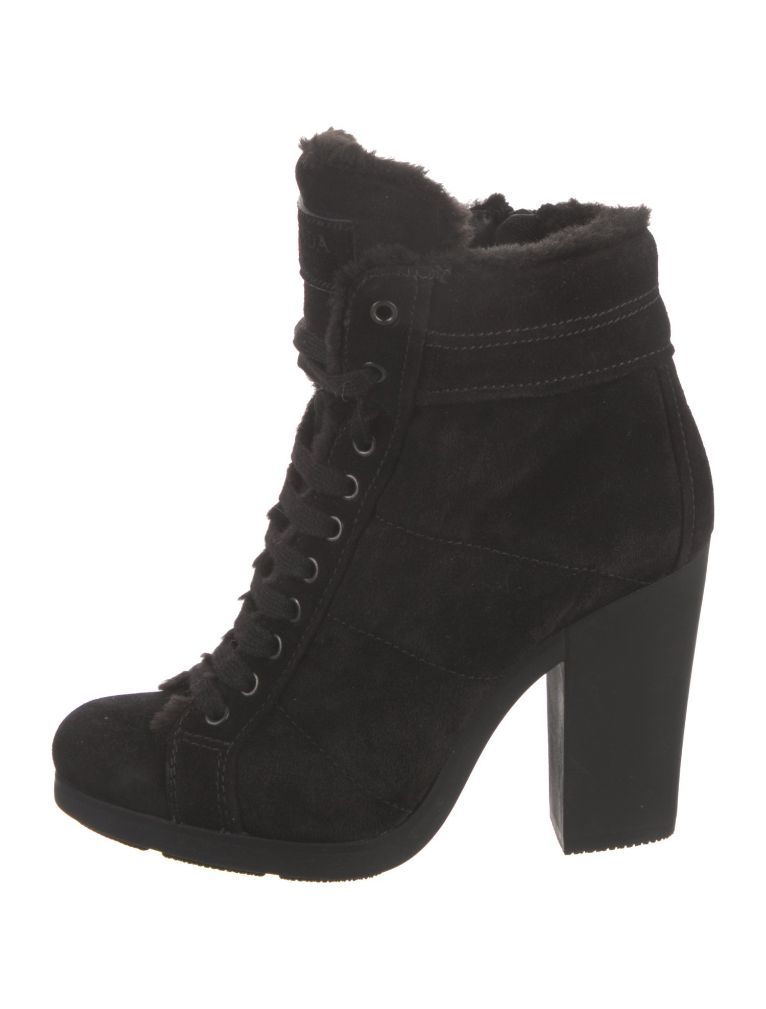 Prada Quilted Pattern Suede Lace-Up Boots