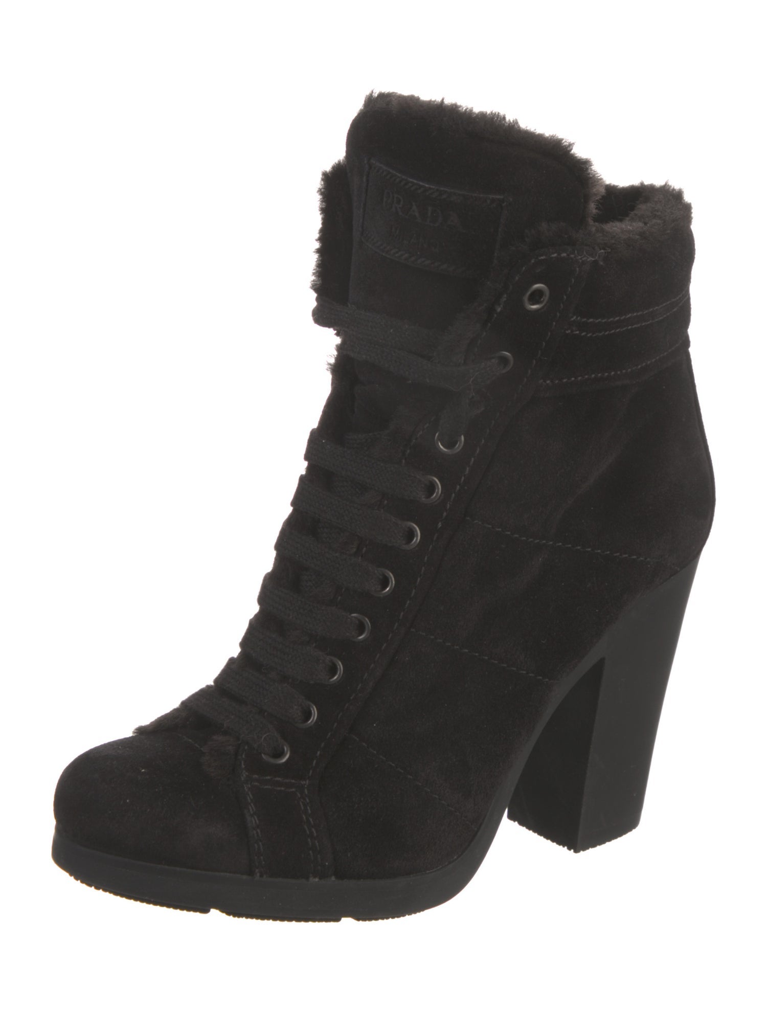 Prada Quilted Pattern Suede Lace-Up Boots