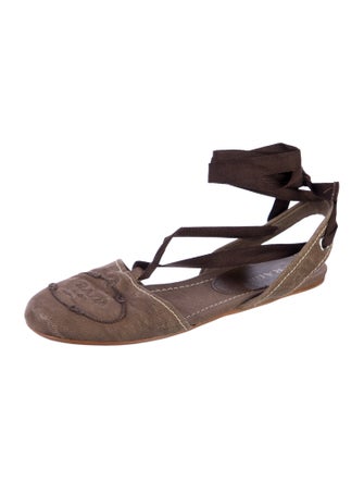 Prada Canvas Printed Slingback Flats