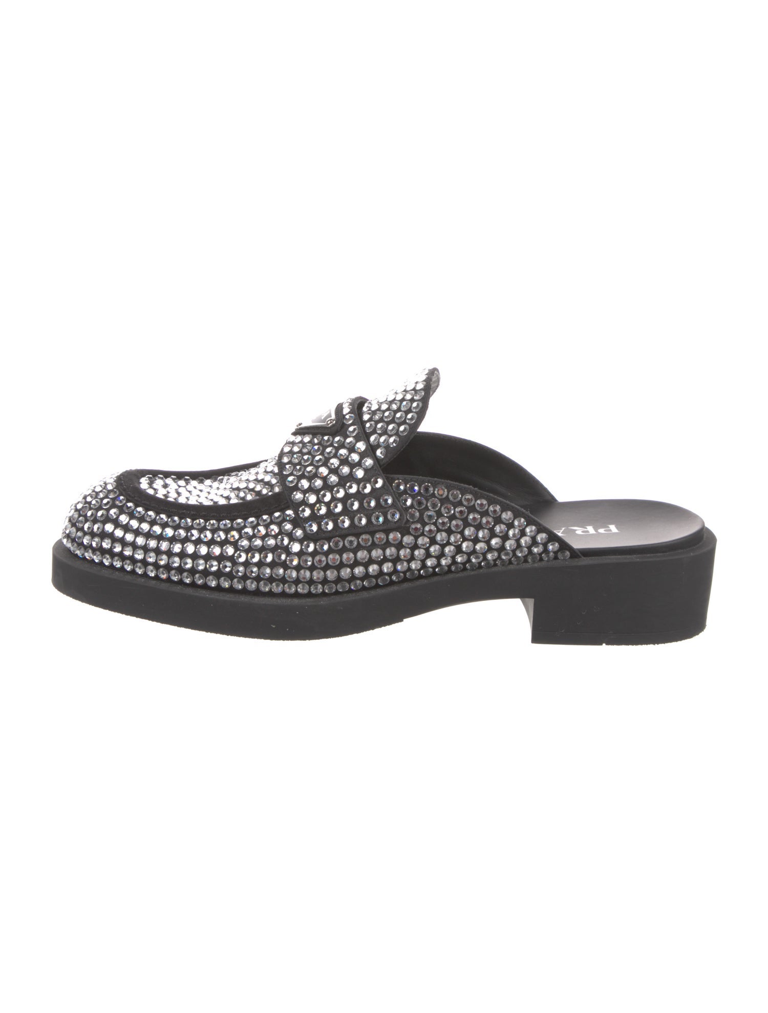Prada Enameled Metal Triangle Crystal Mules