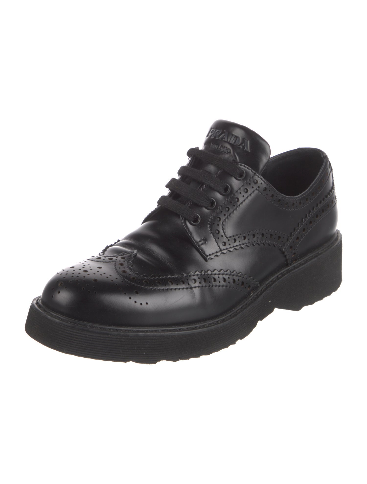 Prada Leather Scalloped Accent Oxfords