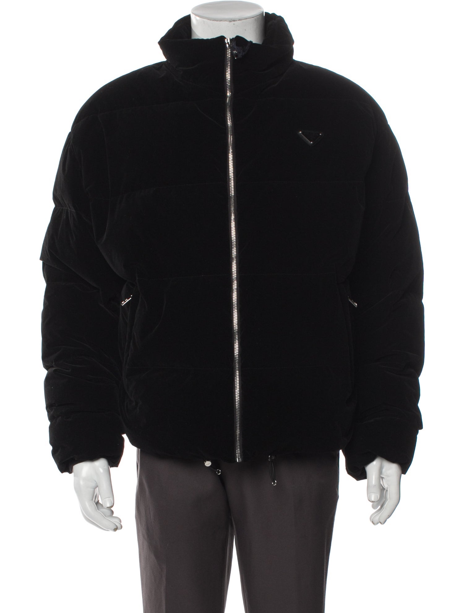 Prada 2023 Enameled Metal Triangle Puffer Coat w/ Tags