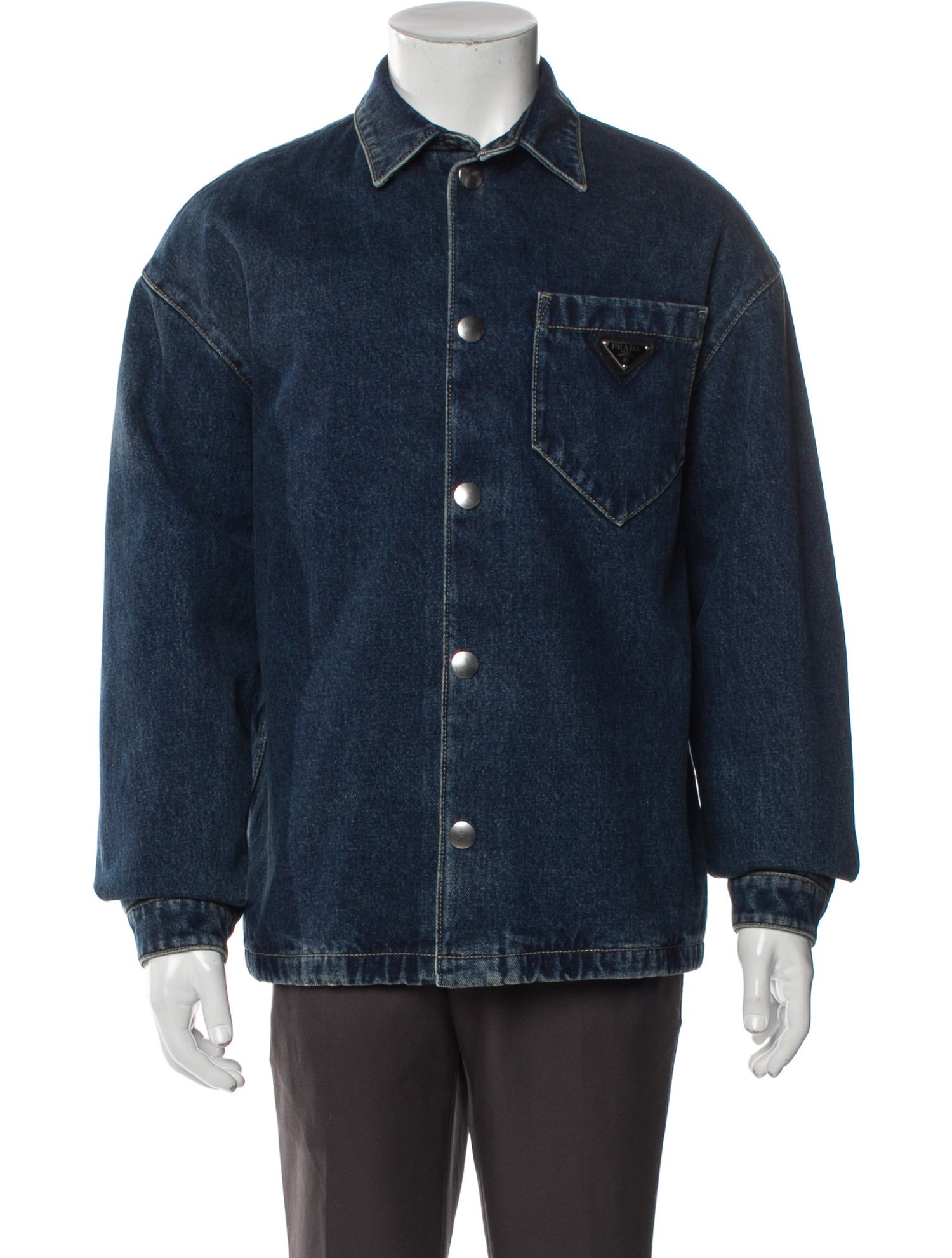 Prada 2022 Enameled Metal Triangle Denim Jacket
