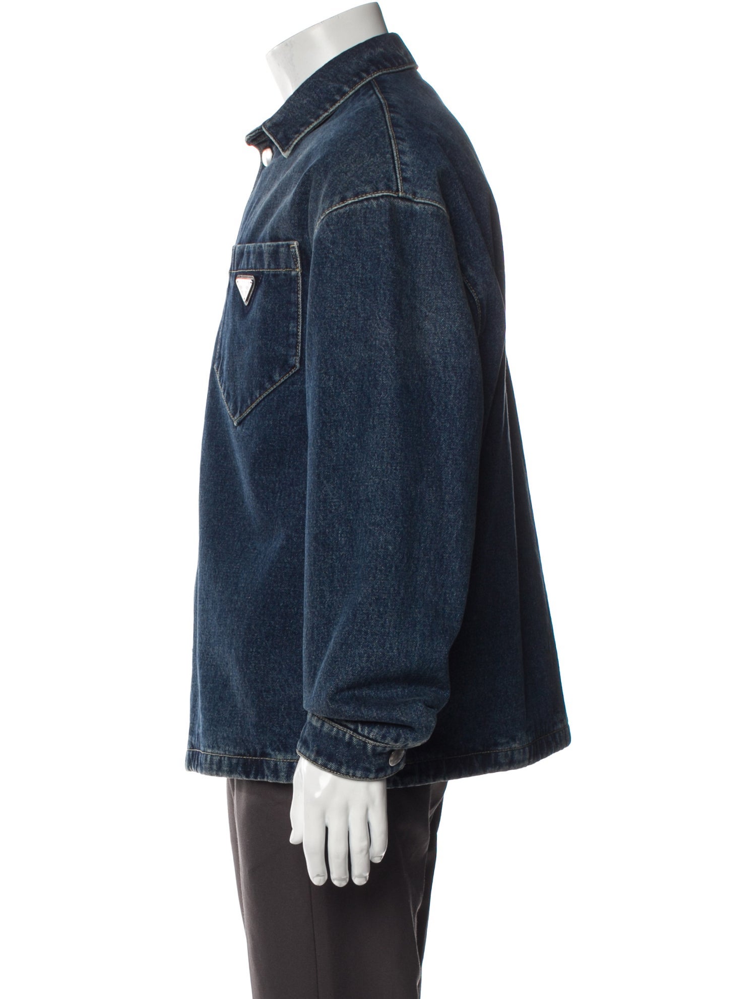 Prada 2022 Enameled Metal Triangle Denim Jacket