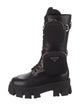 Prada Enameled Metal Triangle Leather Combat Boots