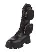 Prada Enameled Metal Triangle Leather Combat Boots