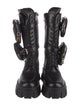 Prada Enameled Metal Triangle Leather Combat Boots