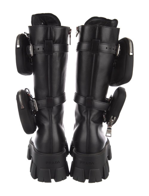 Prada Enameled Metal Triangle Leather Combat Boots