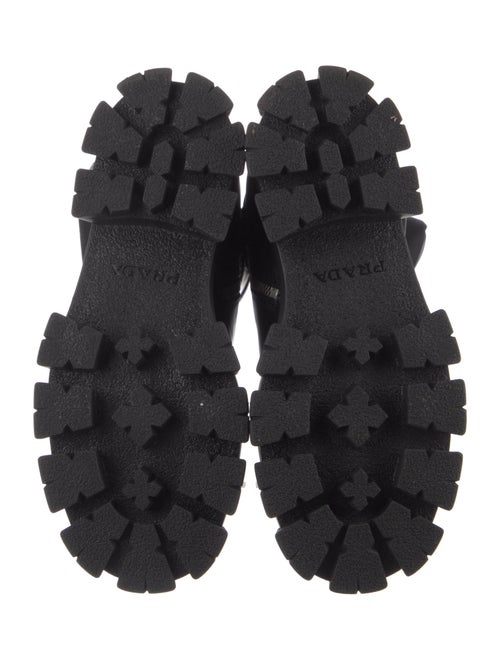 Prada Enameled Metal Triangle Leather Combat Boots