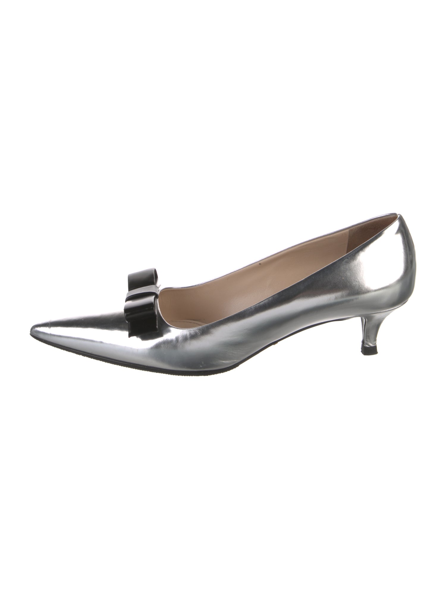 Prada Patent Leather Bow Accents Slingback Pumps