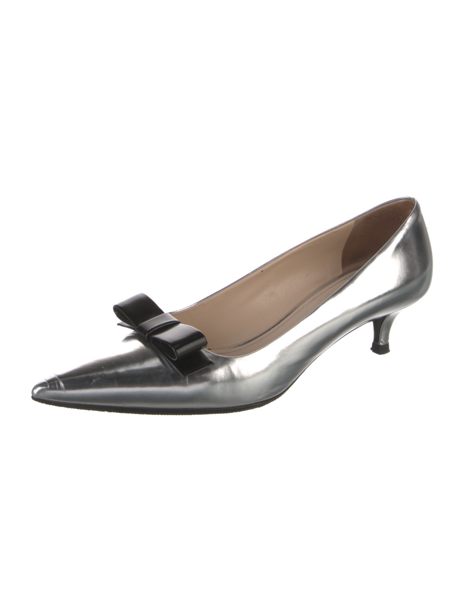 Prada Patent Leather Bow Accents Slingback Pumps