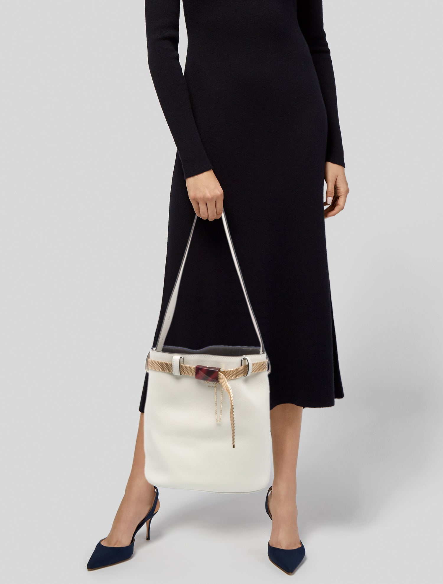 Prada Leather Buckle Bag w/Jeweled Belt 2024