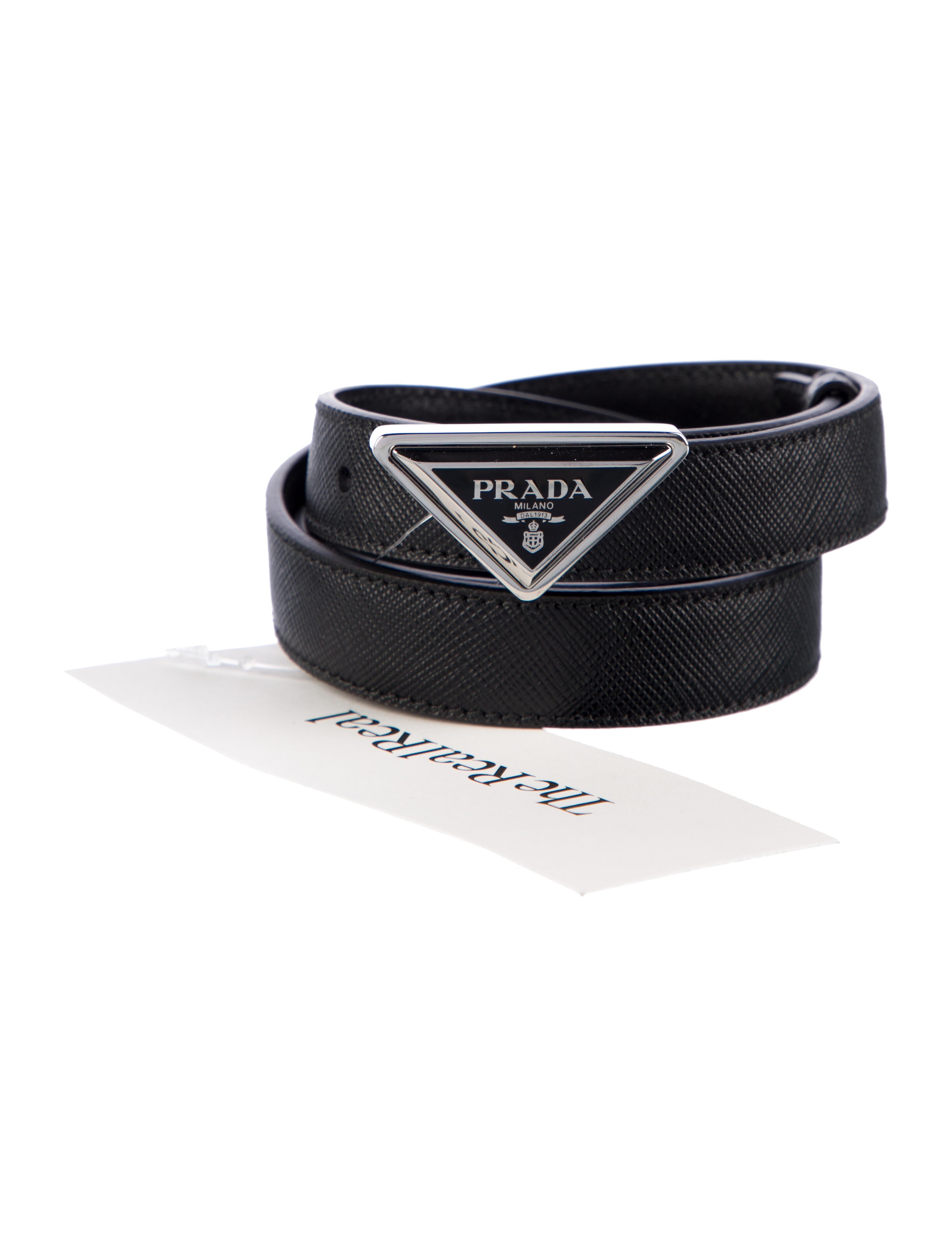 Prada Leather Enameled Metal Triangle Belt