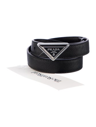 Prada Leather Enameled Metal Triangle Belt