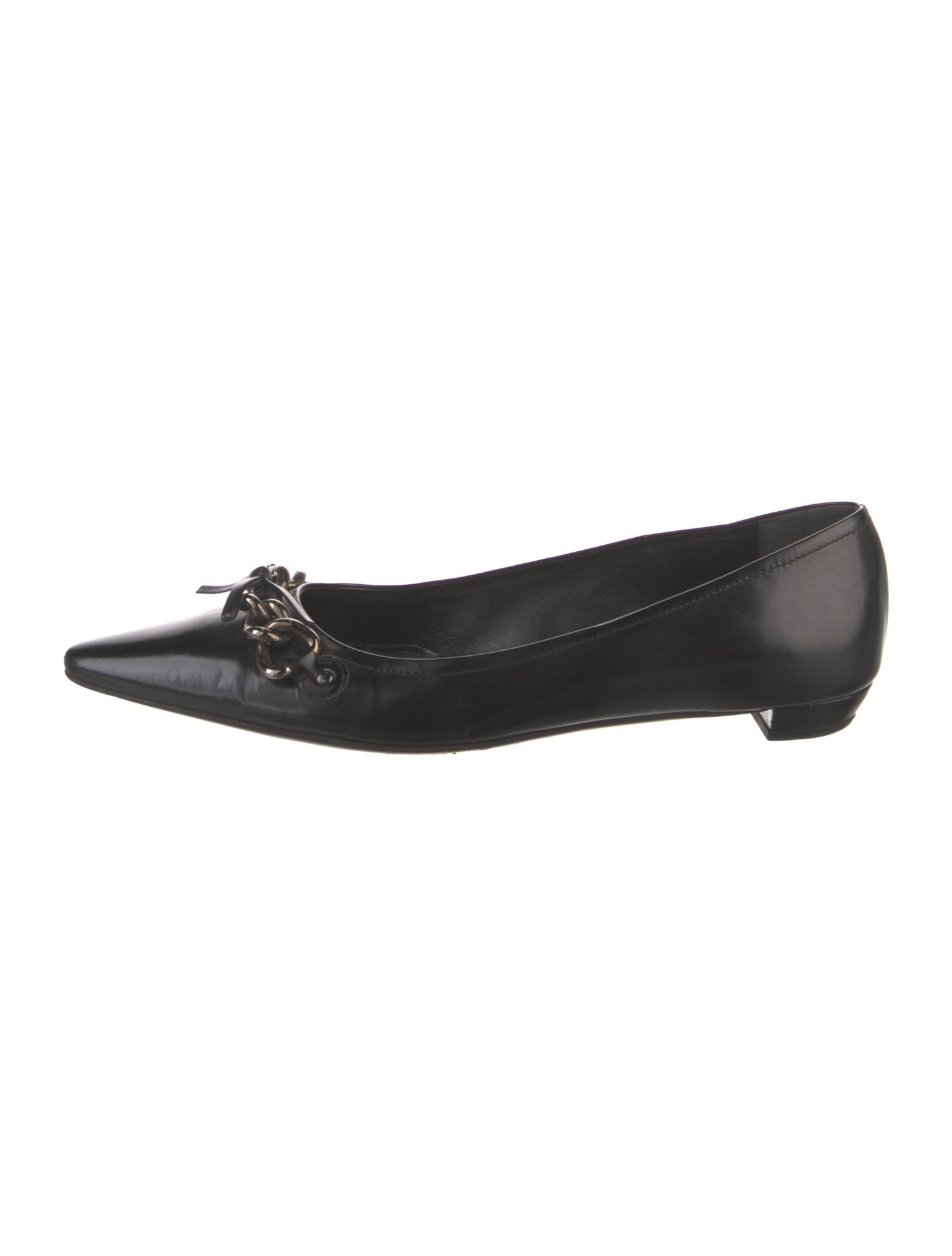 Prada Leather Chain-Link Accents Flats