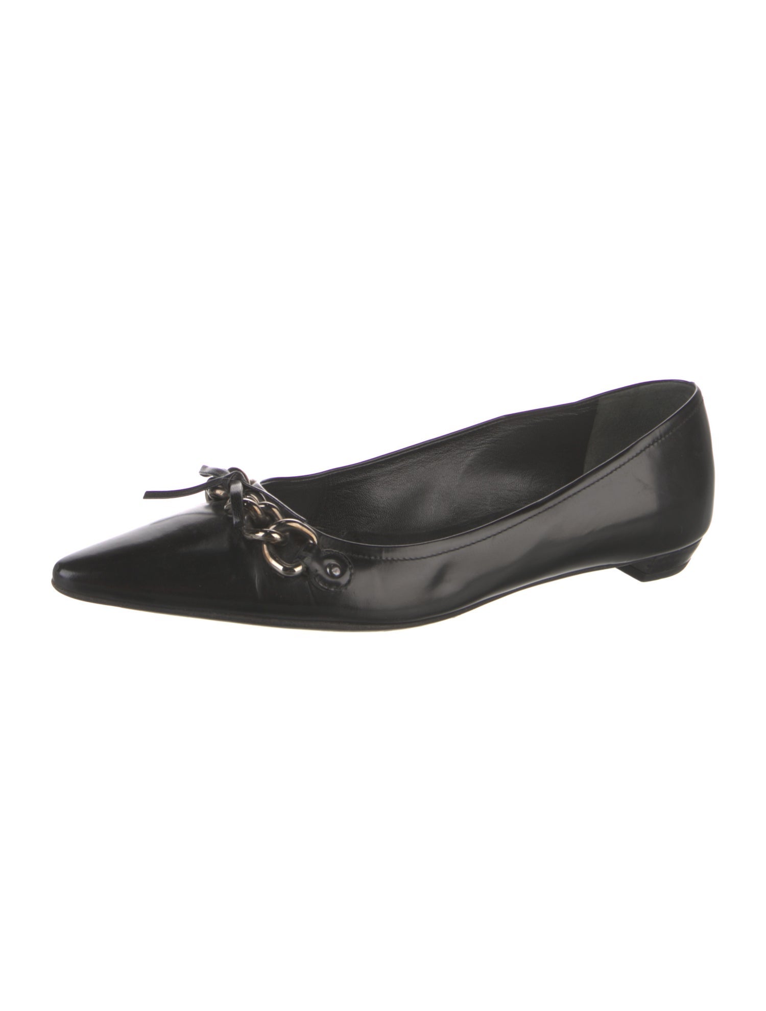 Prada Leather Chain-Link Accents Flats