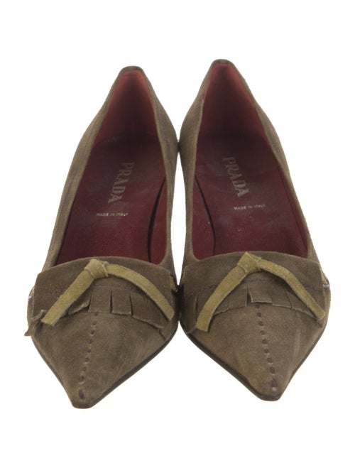 Prada Suede Fringe Trim Accent Pumps