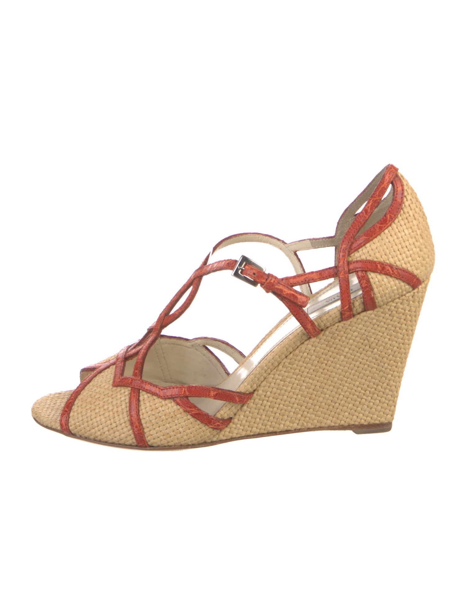 Prada Straw Colorblock Pattern T-Strap Pumps