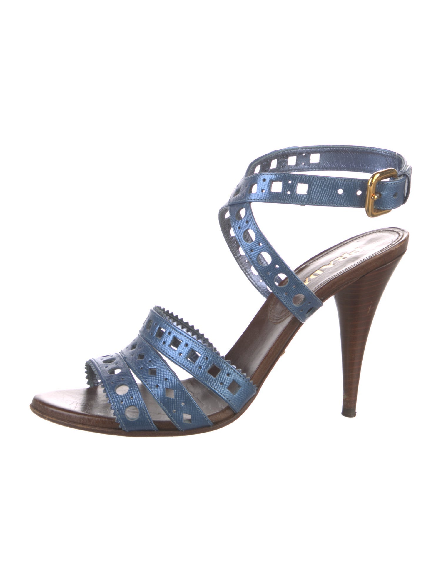 Prada Saffiano Leather Studded Accents Sandals