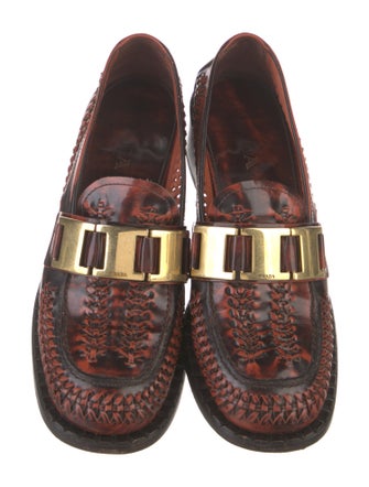 Prada Patent Leather Braided Accents Loafers