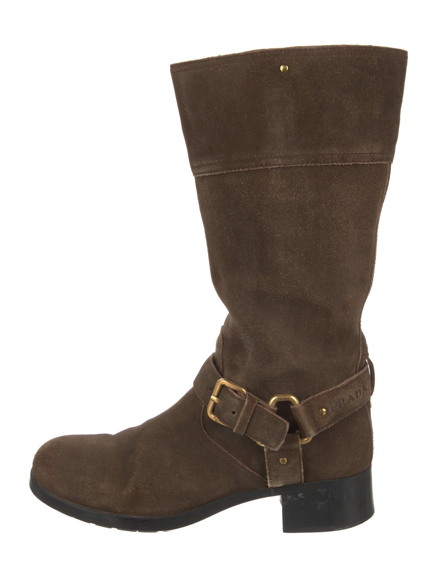 Prada Suede Studded Accents Moto Boots