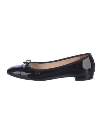 Prada Patent Leather Bow Accents Ballet Flats