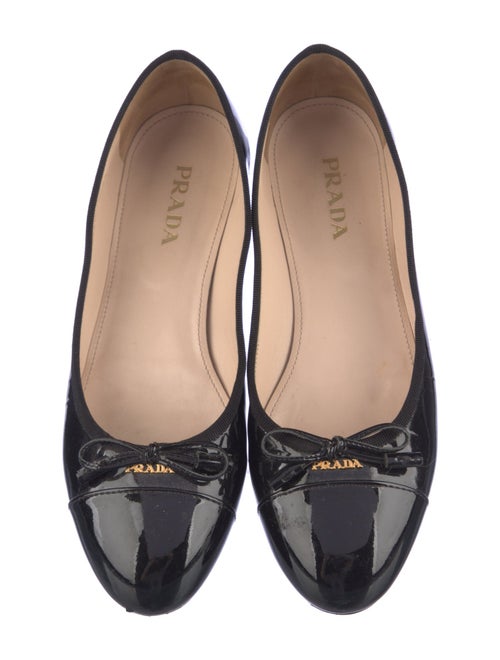 Prada Patent Leather Bow Accents Ballet Flats