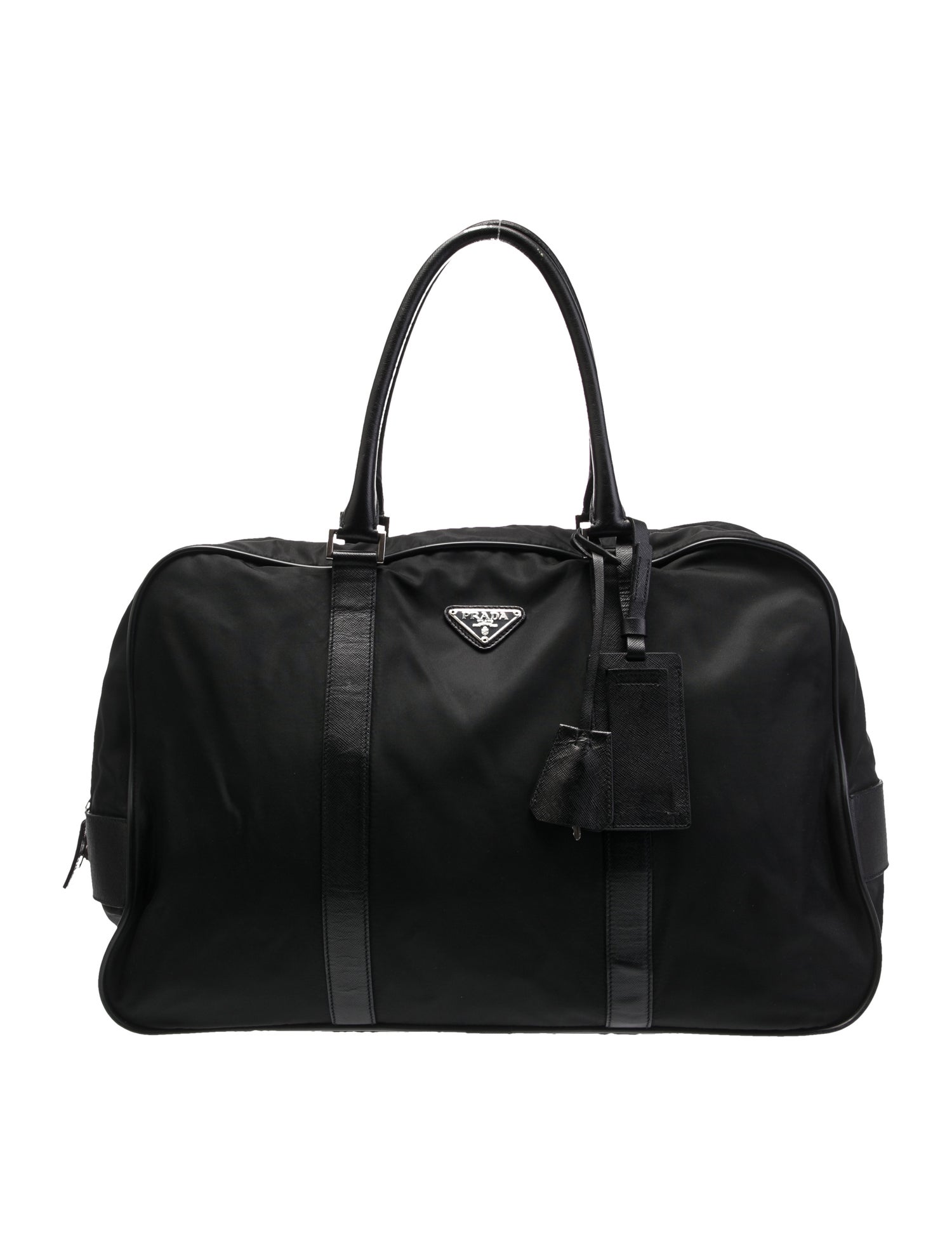 Prada Enameled Metal Triangle Weekender Bag