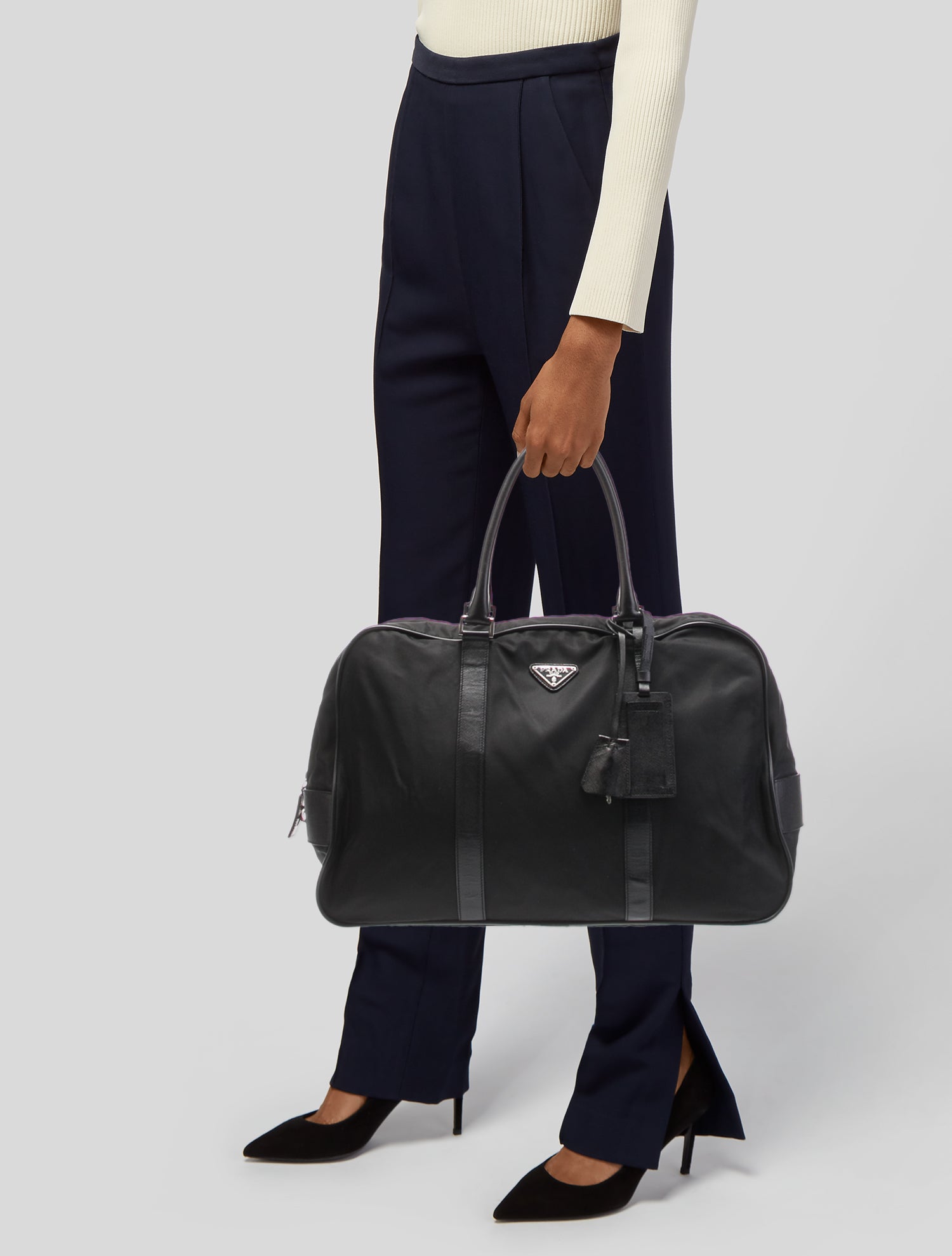 Prada Enameled Metal Triangle Weekender Bag