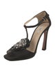 Prada Silk Crystal Embellishments T-Strap Sandals