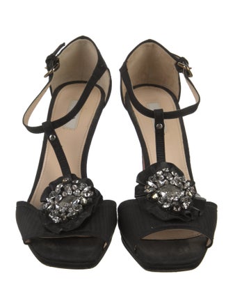 Prada Silk Crystal Embellishments T-Strap Sandals