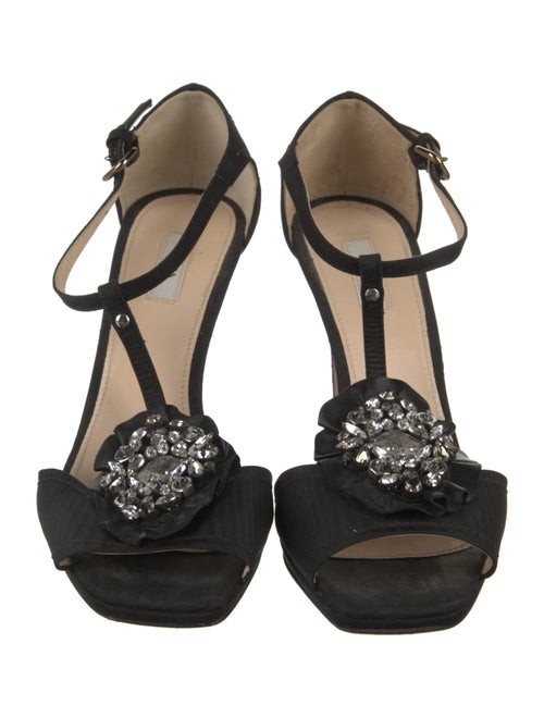Prada Silk Crystal Embellishments T-Strap Sandals