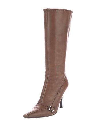 Prada Leather Whipstitch Trim Boots