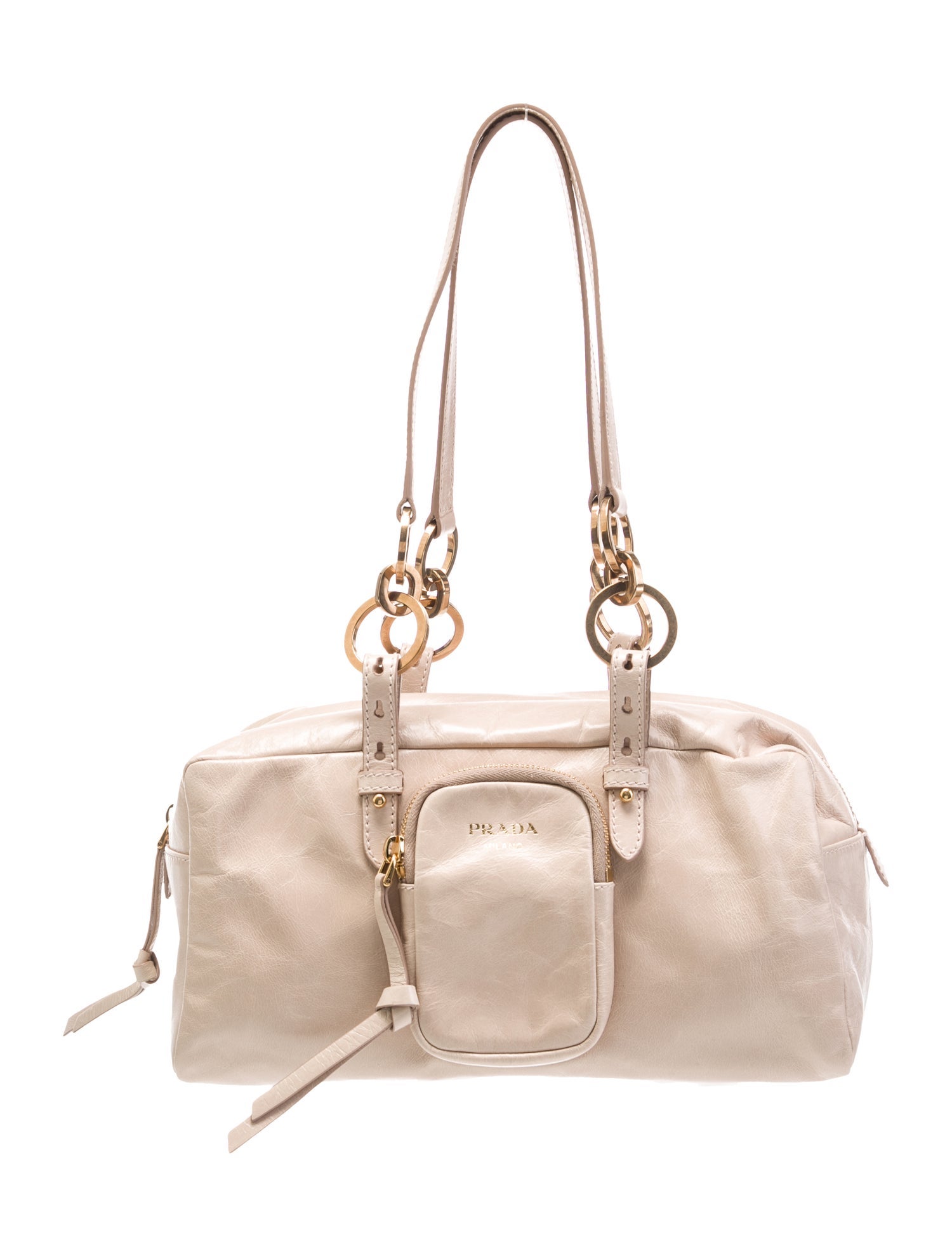 Prada Enameled Metal Triangle Soft Lux Dangle Bauletto Medium