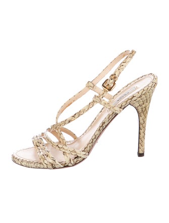 Prada Snakeskin Animal Print T-Strap Sandals