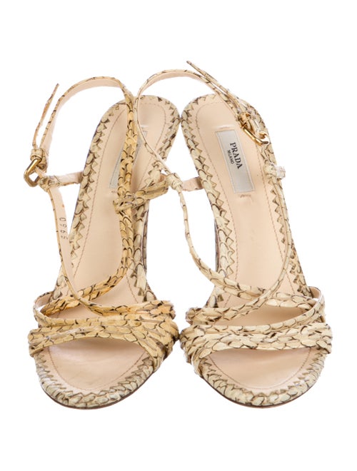 Prada Snakeskin Animal Print T-Strap Sandals