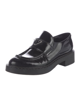 Prada Enameled Metal Triangle Leather Oxfords