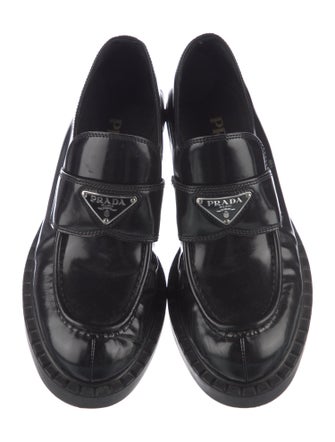 Prada Enameled Metal Triangle Leather Oxfords